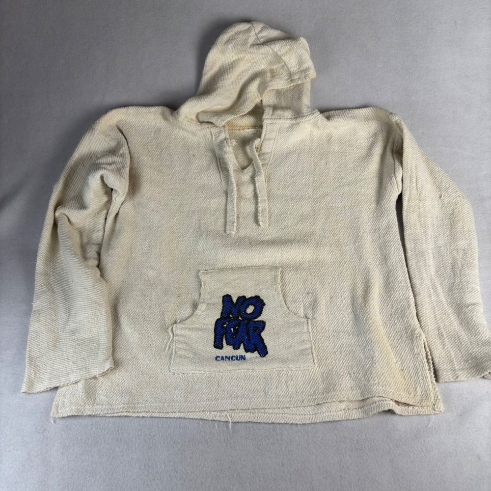 Vintage No Fear Cancun I Fear No Beer Baja Hoodie Drug Rug Cream Men's Large